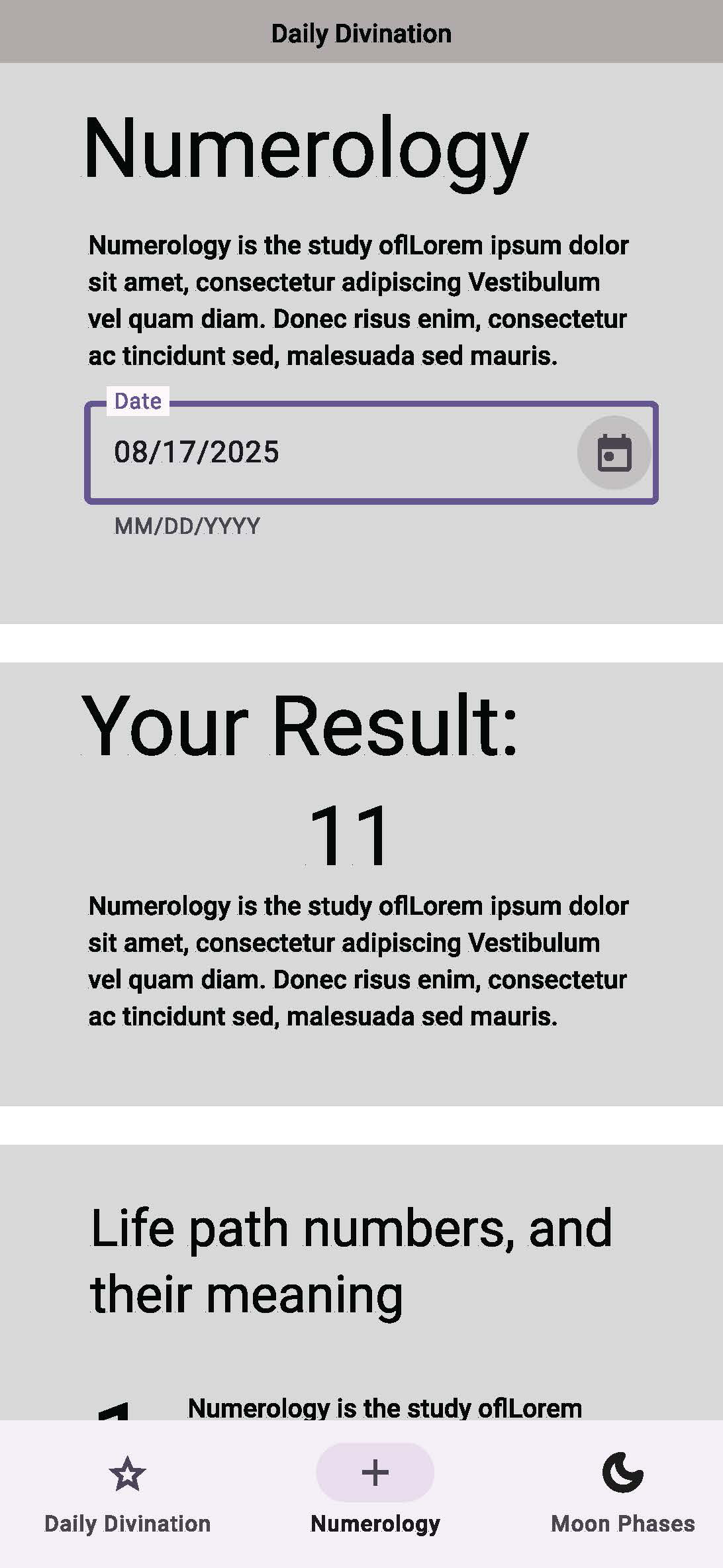 Daily Divination high fidelity Figma designs page 3