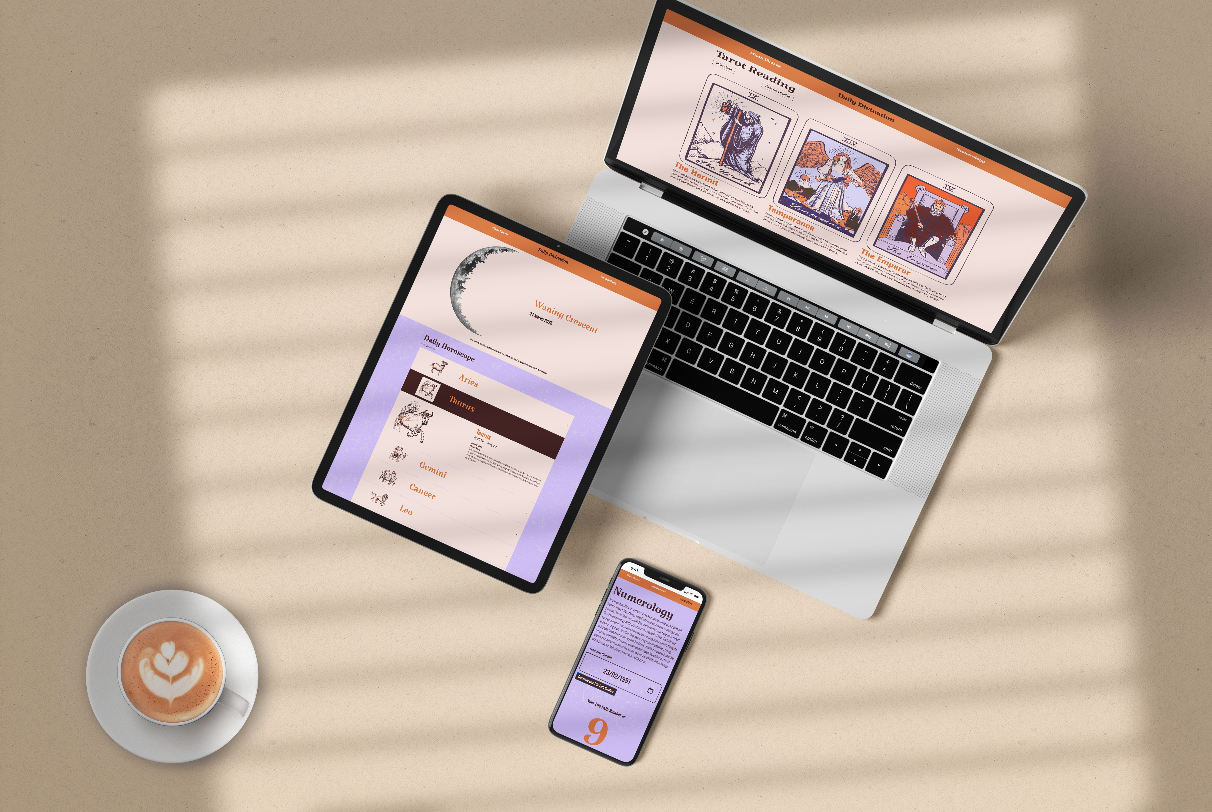 Daily Divination shown across laptop, tablet and phone