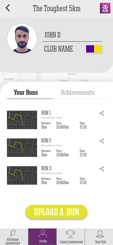 Profile screen with run history