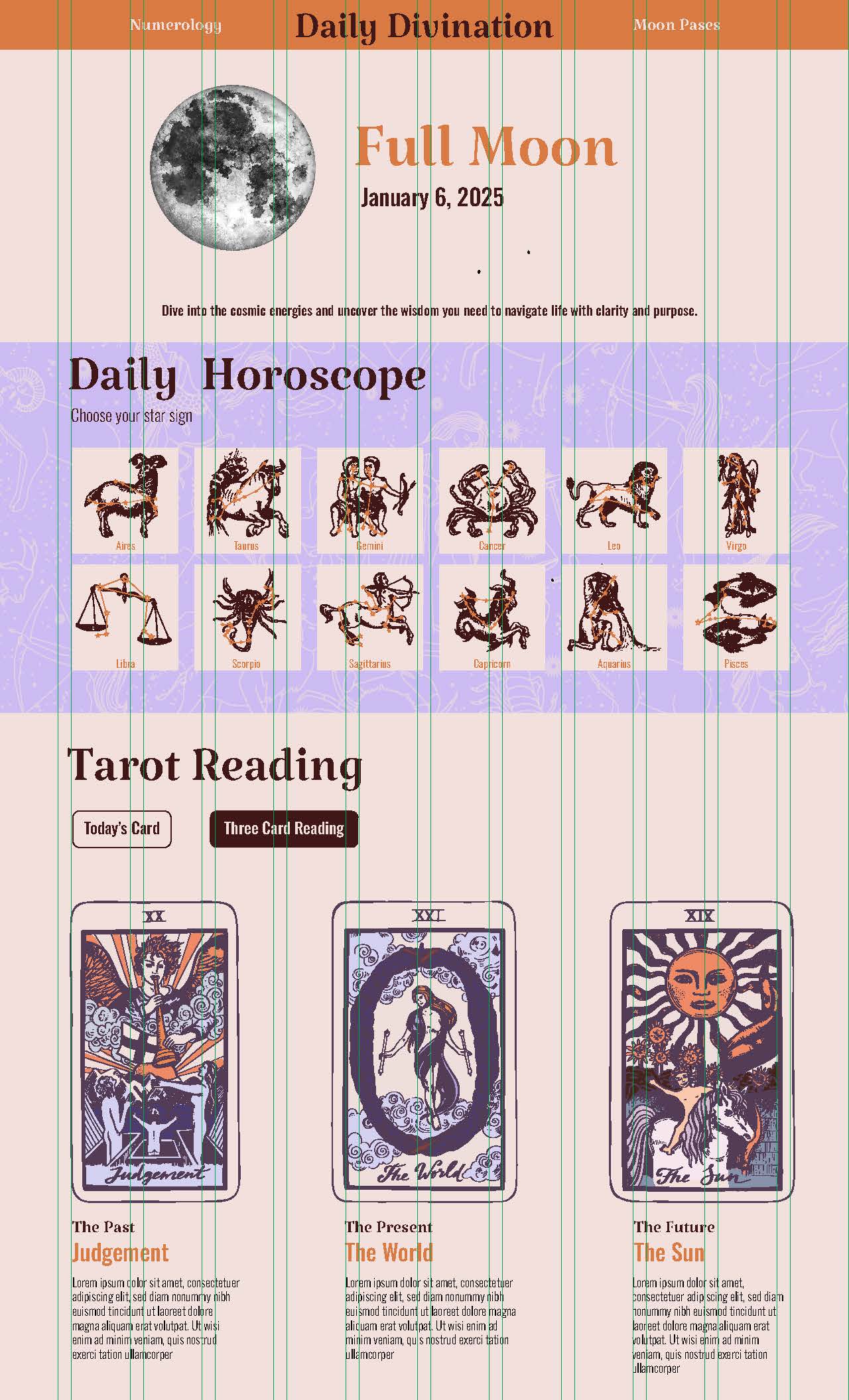 Daily Divination high fidelity Figma designs page 1