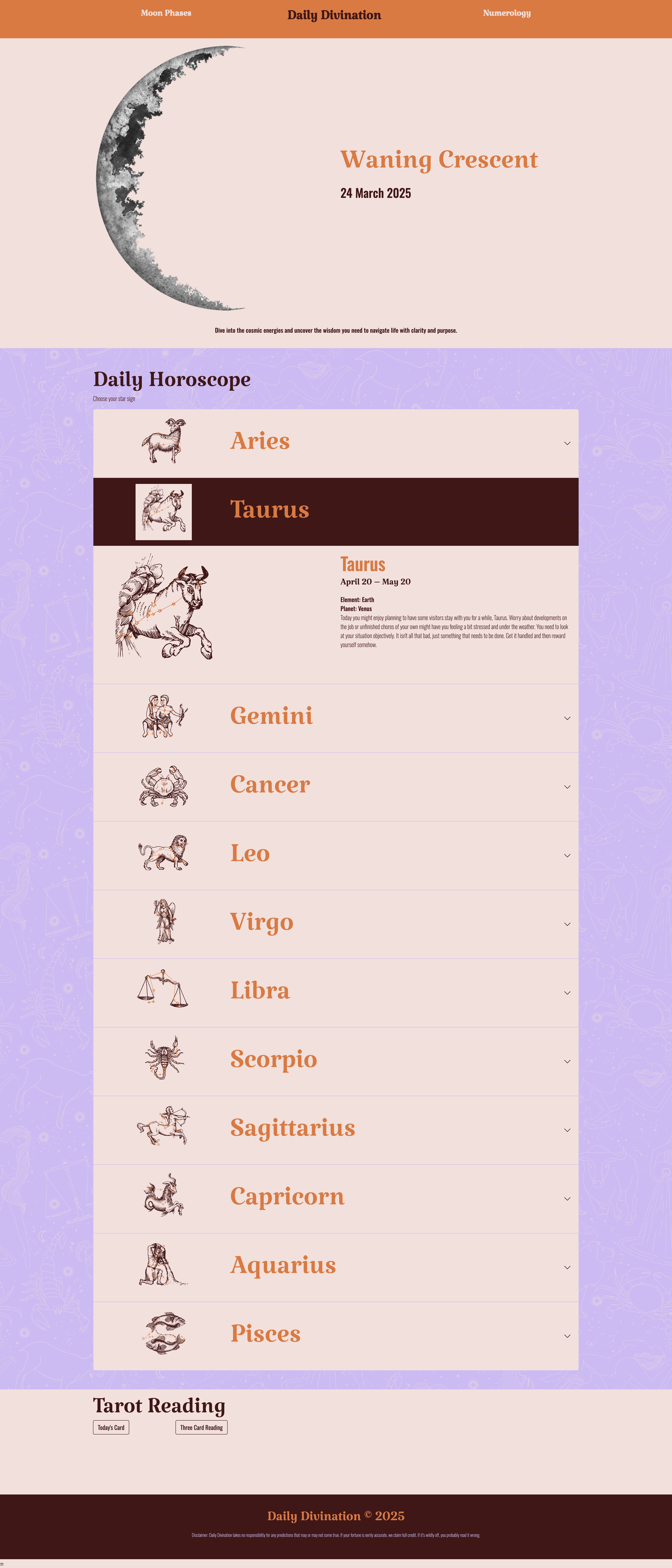 Daily Divination horoscope page live